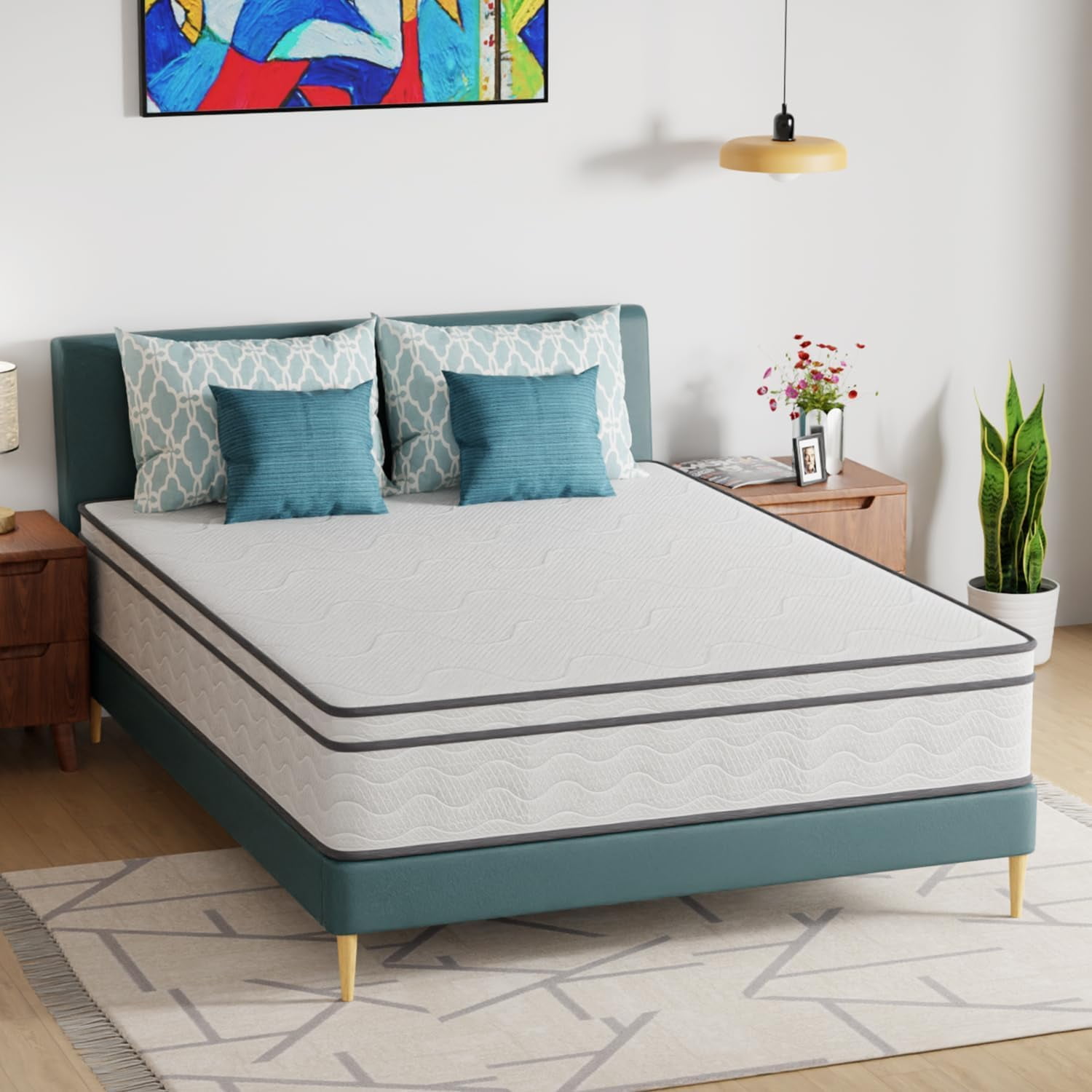 Dkelincs Queen Size Mattress, 10 inch Innerspring Mattress Medium Firm Hybrid Mattress Bed-in-a-Box, Removable Cover