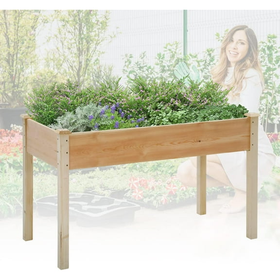 Dkelincs Raised Garden Bed with Legs Outdoor Elevated Wood Planter Box Kit for Vegetable Flower Herb, Natural
