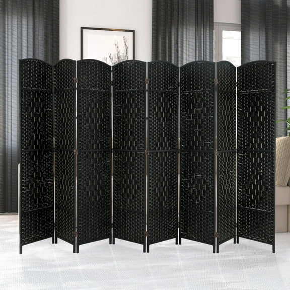 Dkelincs Room Dividers Folding Privacy Screen 8 Panel Portable Wooden Partition Screen, Black