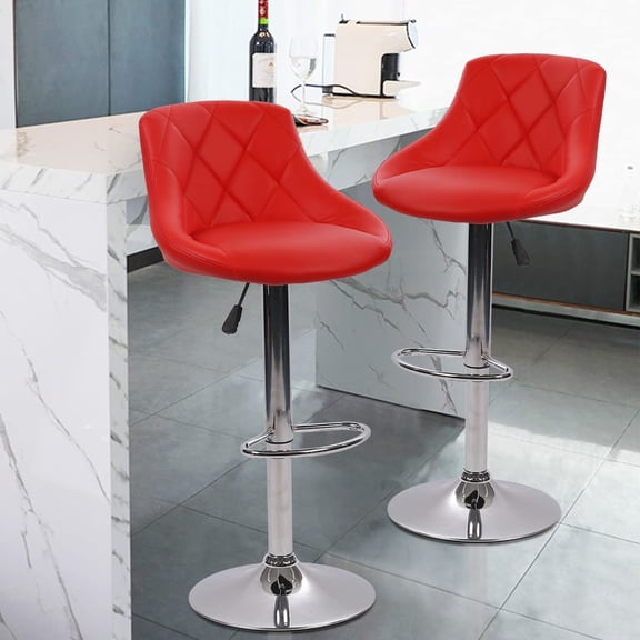 Dkelincs Set of 2 Bar Stools PU Leather Swivel Stools Counter Height Barstools Kitchen Counter Stools Modern Bar Chairs with Foot Ring for Bar, Bistro, Kitchen, Patio Pub Use, Red
