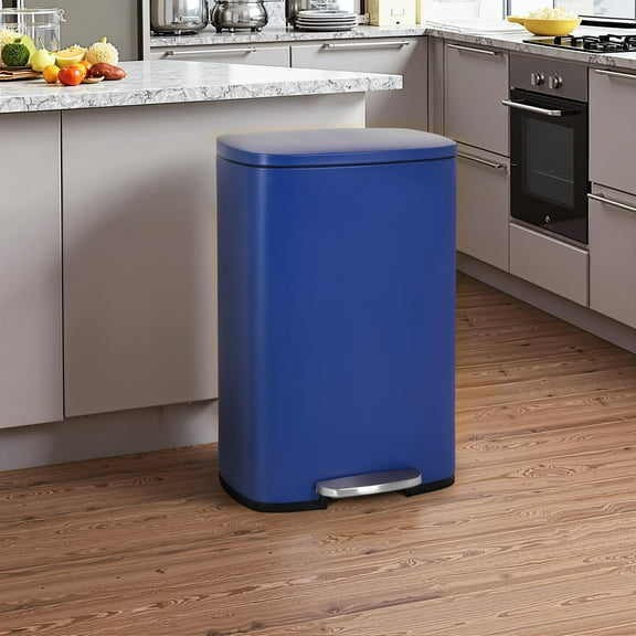 Dkelincs Step Kitchen Trash Can 13 Gallon Stainless Steel Garbage Can Waste Bin with Lid for Bedroom Bathroom, Deep Blue
