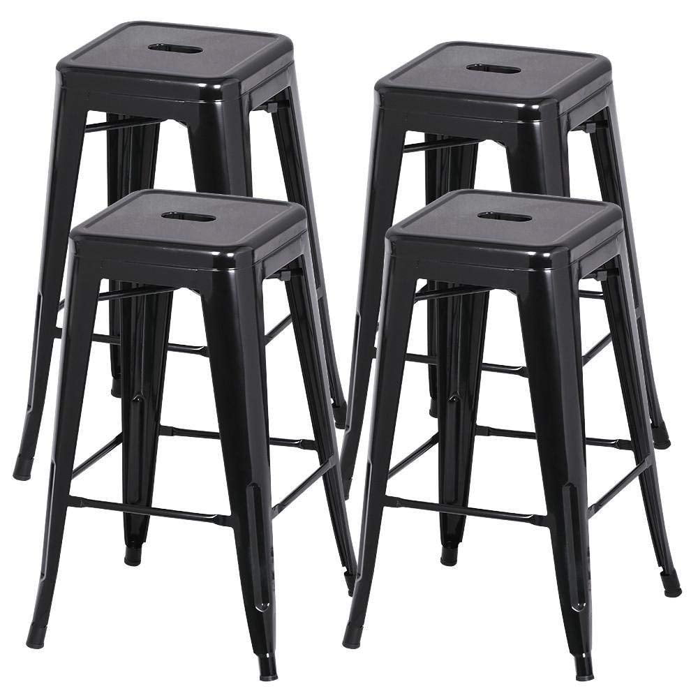 Set of 4 Black Metal Stackable Backless Bar Stools, 30" Height
