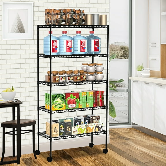 Dkelincs Wire Shelving Unit 5 Tier Adjustable Storage Shelves Heavy Duty Metal Shelf 1250 lbs Capacity, Black