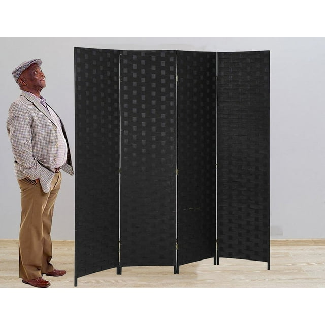 Dkelincs Wood Woven Room Divider Screen 4 Panel Folding Privacy Screen ...