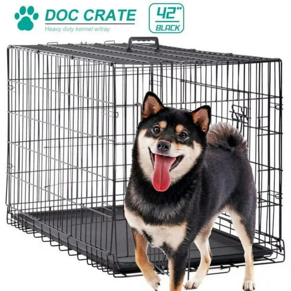 Dkelincs XL Dog Cage 42 inch Dog Crate and Kennel Folding Pet Animal Segregation Cage with Plastic Tray for Dog Training Indoor