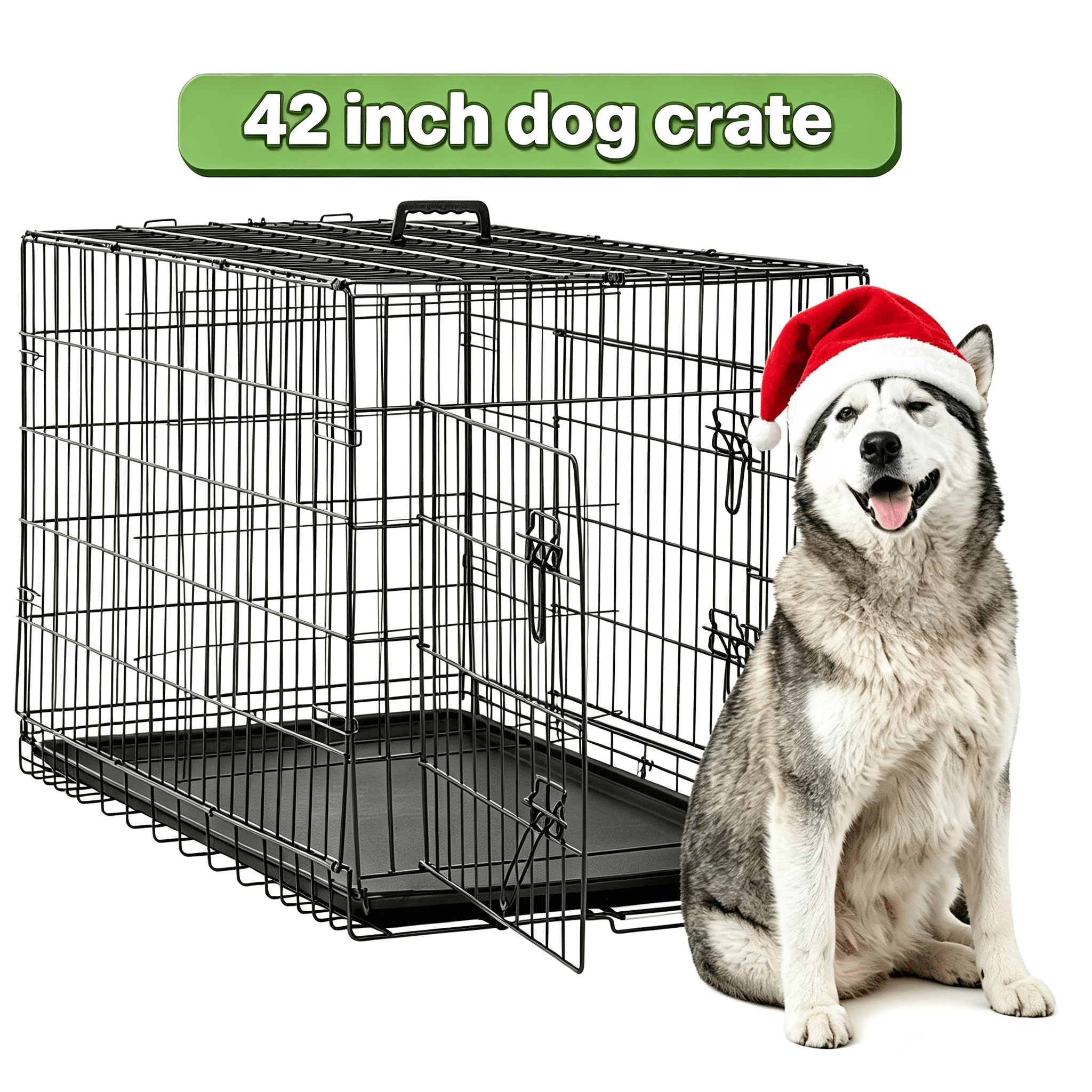 Dkelincs XL 42 inch Folding Dog Crate, Metal Wire Cage, Double