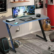Dkelincs Z-Shaped Gaming Desk 47 inch PC Computer Desk, Extra Large Ergonomic Writing Office Desk with Headphone Hook, Racing Style Table Workstation for Game Players, Blue