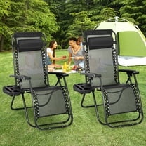 Dkelincs Zero Gravity Chair Set of 2 Adjustable Folding Lounge Chair Outdoor Beach Camping Chair with Pillow and Cup Holder, Black