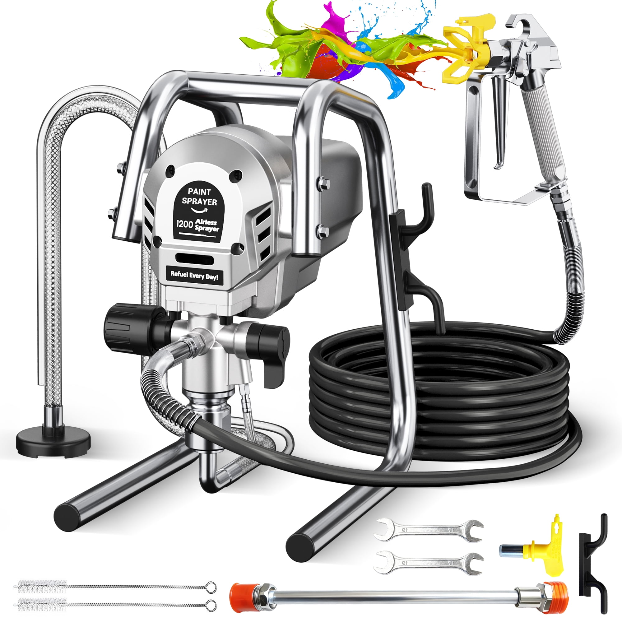 Fast Over Spray 1200W Heavy-Duty Airless Paint Sprayer, 3300PSI High Pressure & 1.2L ...