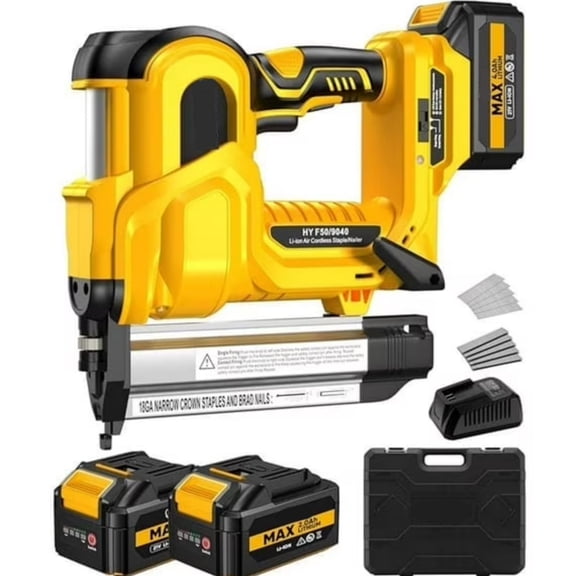 Dkenicor 2-in-1 18GA Cordless Brad Nailer & Stapler,2x2.0Ah Battery,1000 Nails/Staples Included for Upholstery,Carpentry & Woodworking Yellow