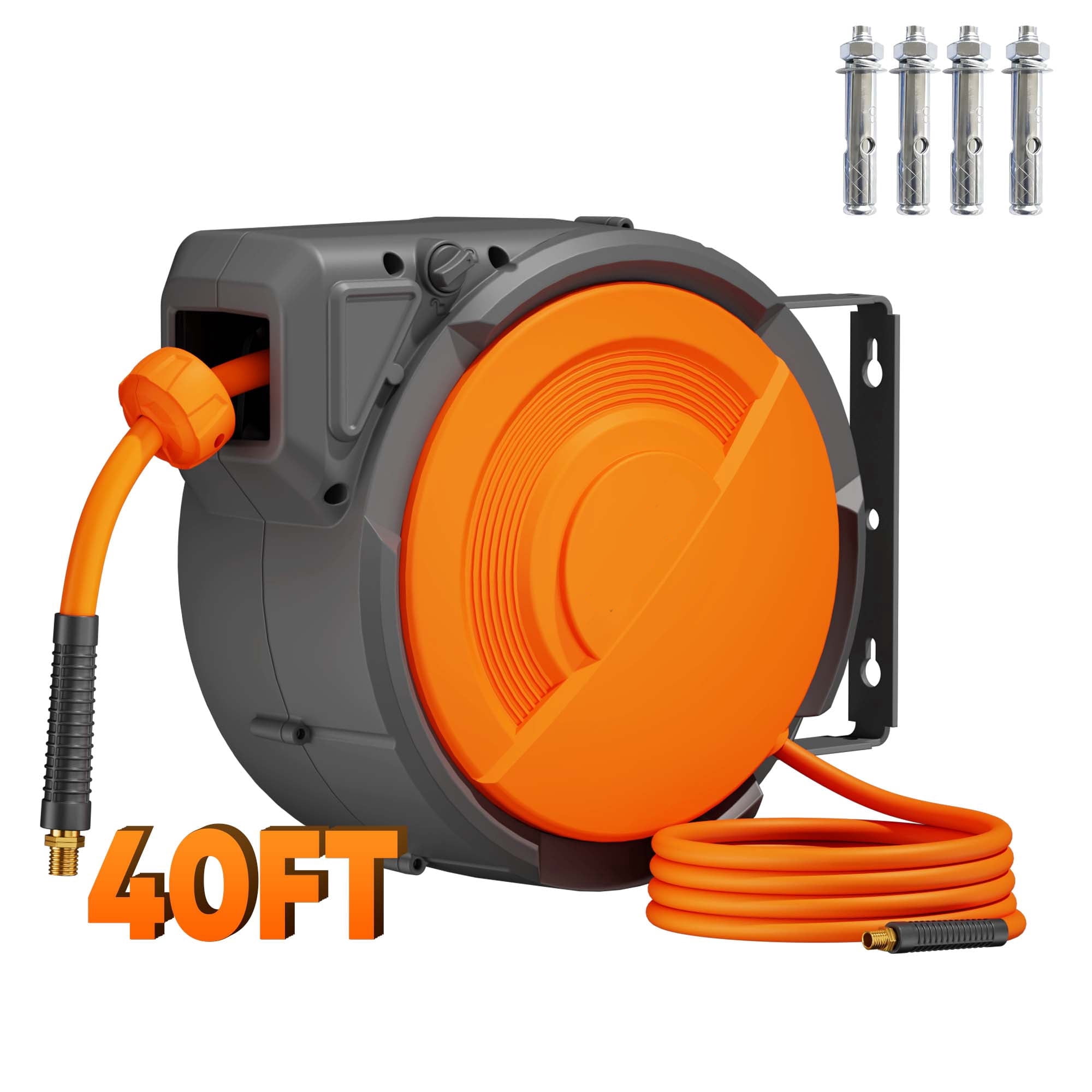 Dkenicor 40ft Retractable Air Hose Reel,5/16" 300 PSI Heavy Duty with 180° Swivel & Lock,6.5ft Lead-in Hose for Garage Workshop,Red