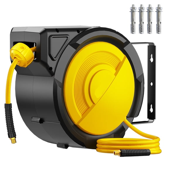 Dkenicor 40ft Retractable Air Hose Reel,5/16" 300 PSI Heavy Duty with 180° Swivel & Lock,6.5ft Lead-in Hose for Garage Workshop,Yellow