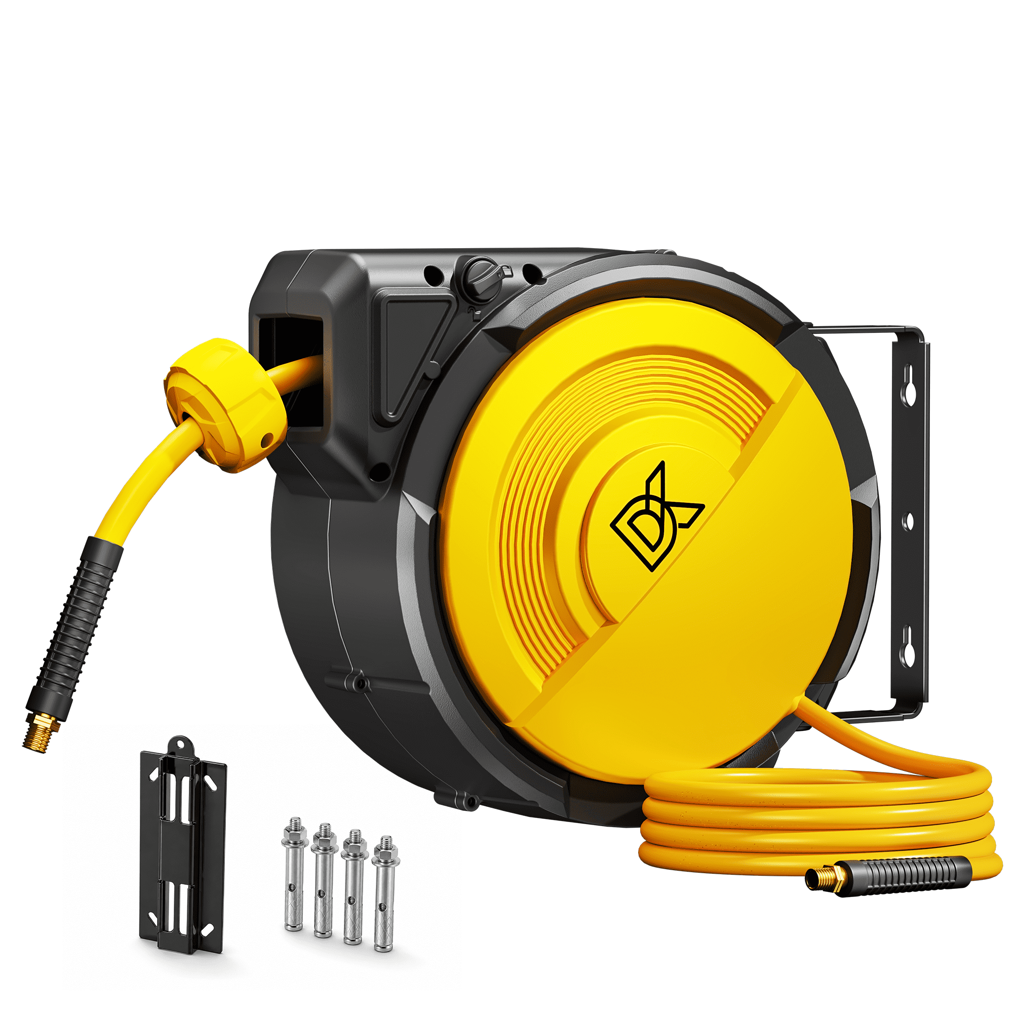 Dkenicor 40ft Retractable Air Hose Reel,5/16" 300 PSI Heavy Duty with 180° Swivel & Lock,6.5ft Lead-in Hose for Garage Workshop,Yellow