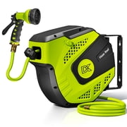 Dkenicor 5/16 35FT Retractable Wall Mount Garden Hose Reel,10 Pattern Nozzle,Automatic Self Retract&Any Length Lock,for Garden,Patio,Yard Use,Green