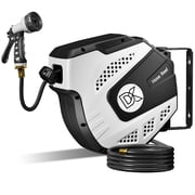 Dkenicor 5/16 70FT Retractable Wall Mount Garden Hose Reel,10 Pattern Nozzle,Automatic Self Retract&Any Length Lock,for Garden,Patio,Yard Use,Gray