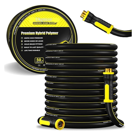 Dkenicor 50ft Burst Proof Rubber Garden Hose , 3 Layer Lightweight Water Hoses,250 Psi