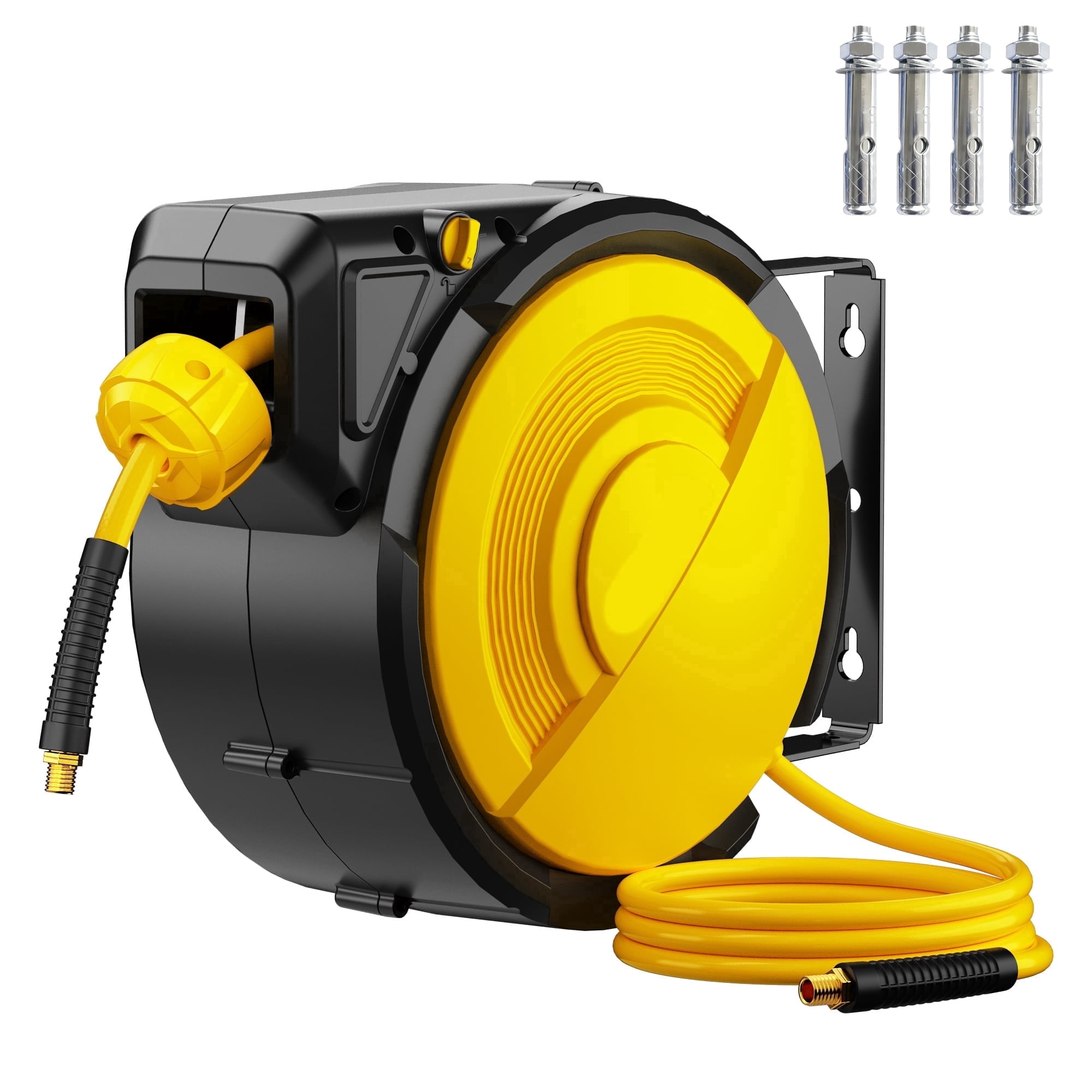 Dkenicor 70ft Retractable Air Hose Reel,5/16" 300 PSI Heavy Duty with 180° Swivel & Lock,6.5ft Lead-in Hose for Garage Workshop,Yellow