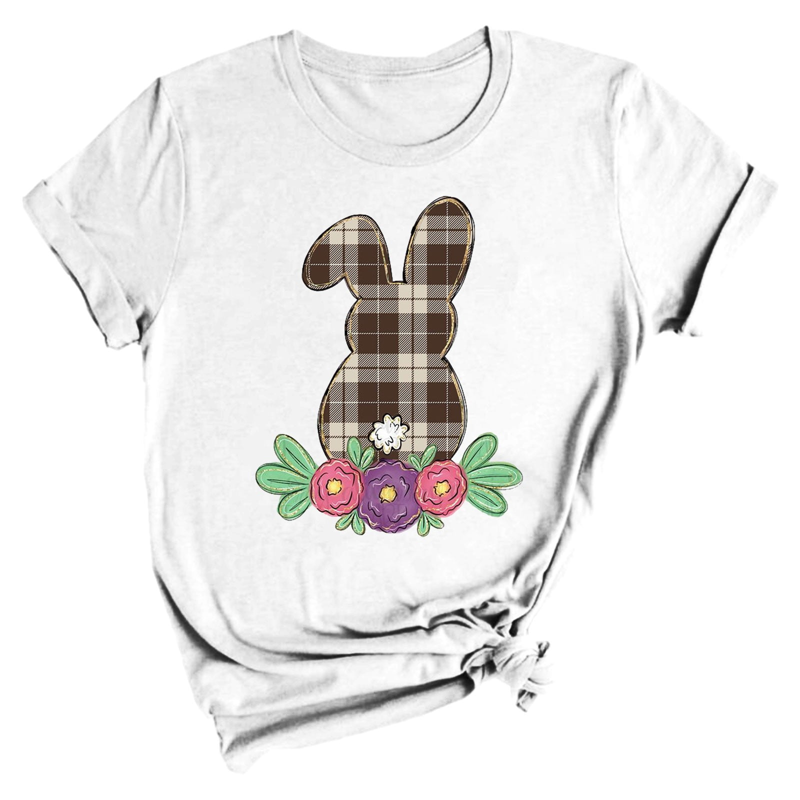 DkinJom Bunny Floral Easter Print Round Neck Short Sleeve Top - Walmart.com