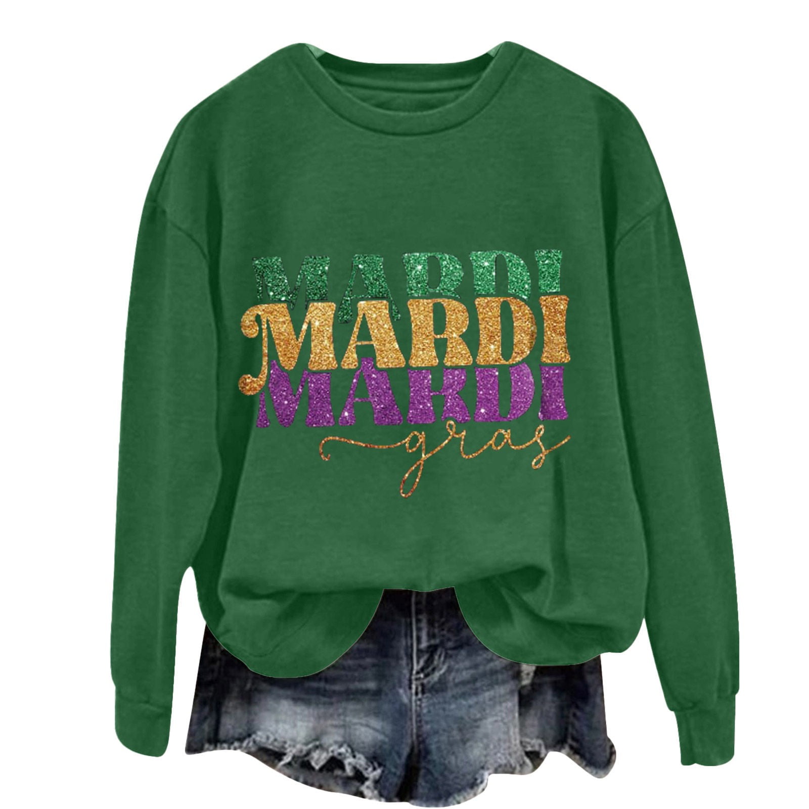 DkinJom Mardi Women's Letter Printed Round Neck Long Sleeve Top