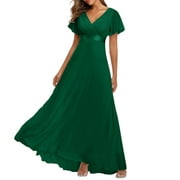 DkinJom Women Strapless Chiffon Prom Dress A Line Ruffle Bridesmaid Dresses Formal Evening Gown Wedding Dresses Green S