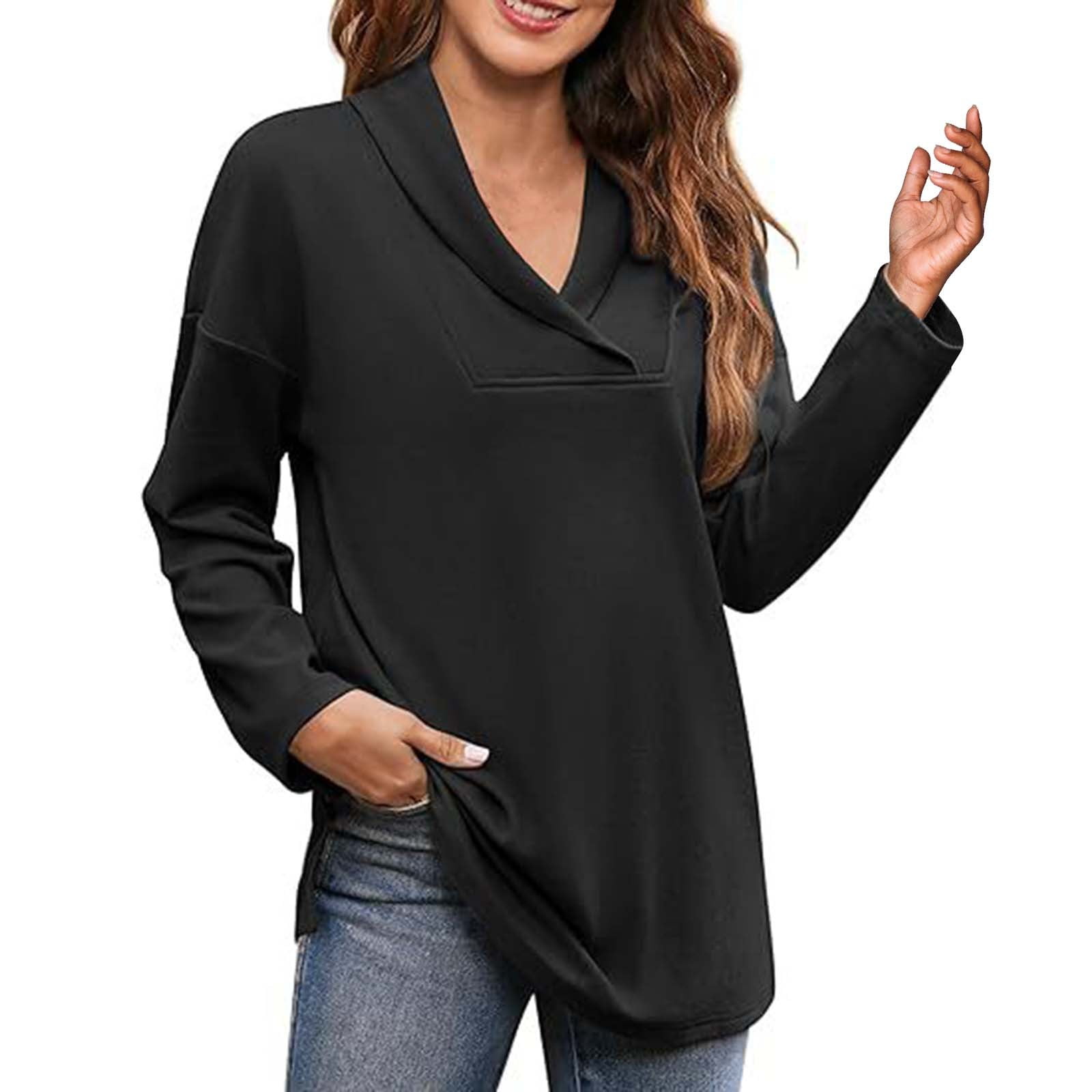 Qinnyo Overnight Delivery Items Prime Christmas Tops for women Fashion  Casual Women's Warm Sweatshirt Long Sleeve O Neck Soft Women Long Sleeves  (Black, S) at  Women's Clothing store