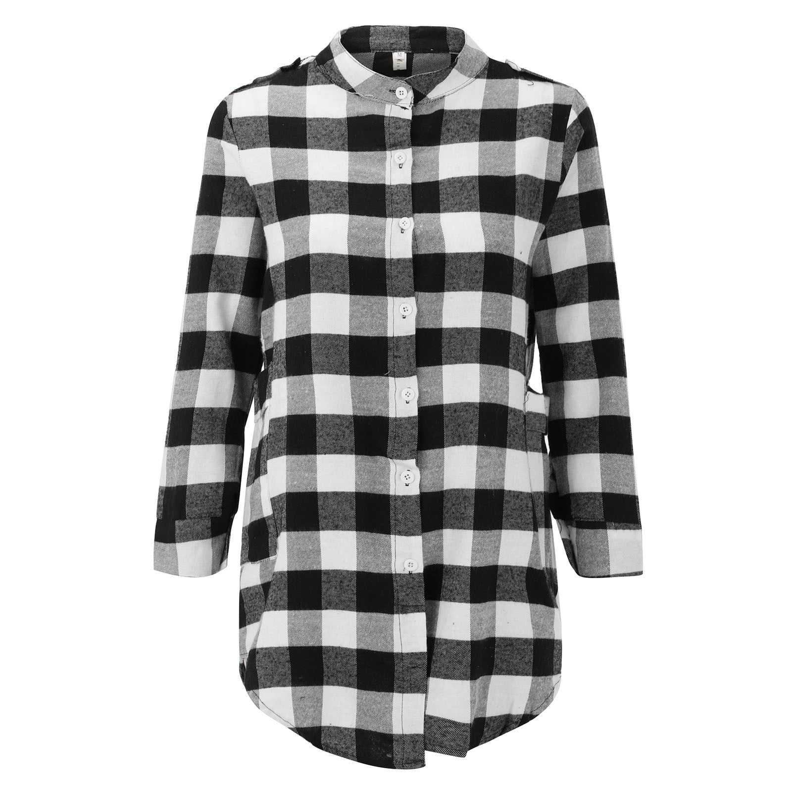 DkinJom Women's Flannel Plaid Shirts RollUp Long Sleeve Casual Boyfriend Shirts with Pockets