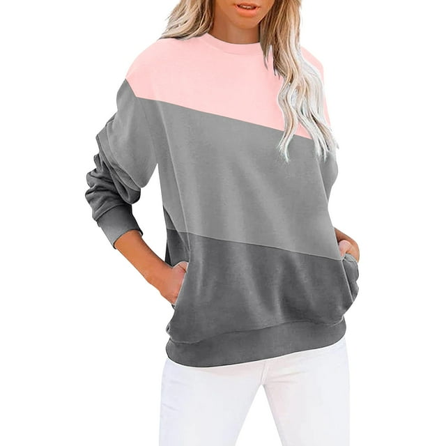 DkinJom Women's Round Neck Sweatshirt Tops Long Sleeves Casual Pullover