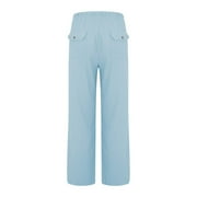 ATHLETIC WORKS DkinJom Womens Linen， Beach Pants， Casual， Elastic， High Waisted， Wide Leg， Loose， Comfy， Trousers With Pockets