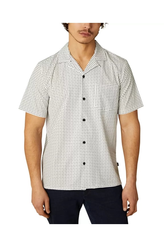 Men Hertford Regular-Fit Stretch Geo-Print Camp Shirt White Size M MSRP $70