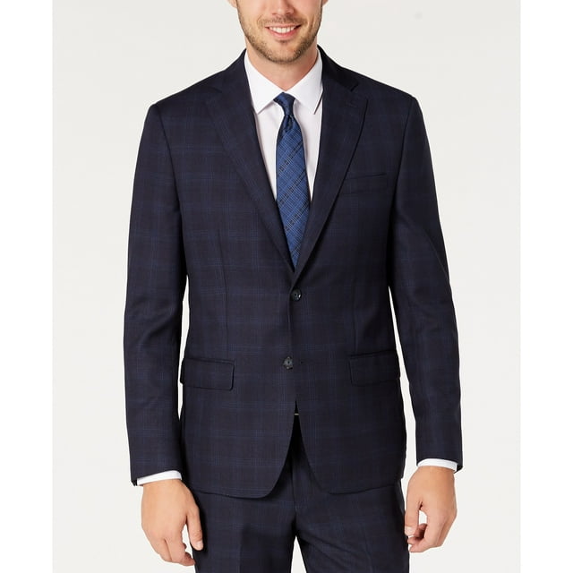 Dkny Men’s ModernFit Stretch Navy Windowpane Suit Separate Jacket