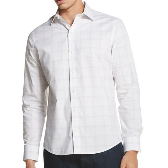 Dkny Men's Performance Stretch French Placket Plaid Shirt Gray Size XL