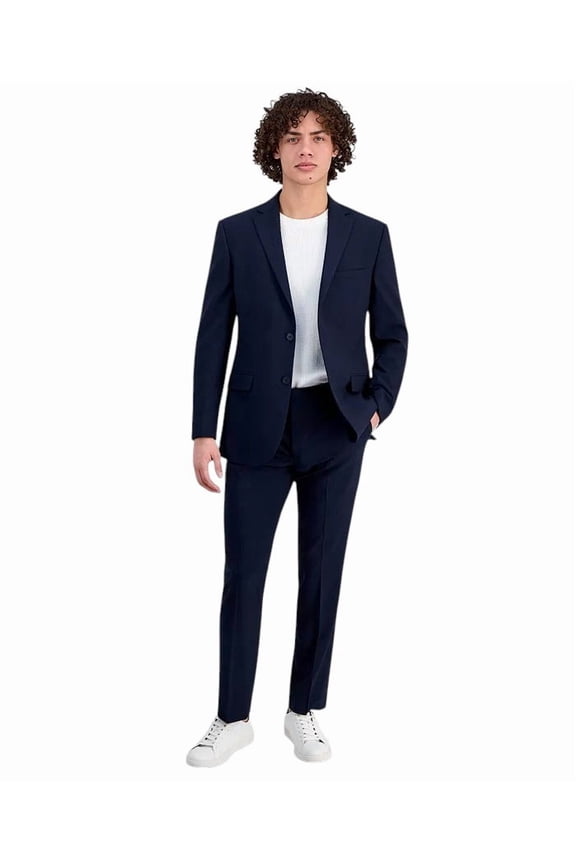 Mens Modern fit 2 Piece Suit 36 R / 29 Waist Navy Blue Solid Stretch