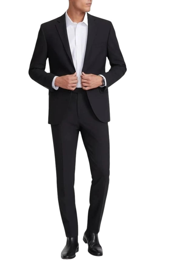 Mens Modern fit 2 Piece Suit 42 L / 35 Waist Black Solid Stretch