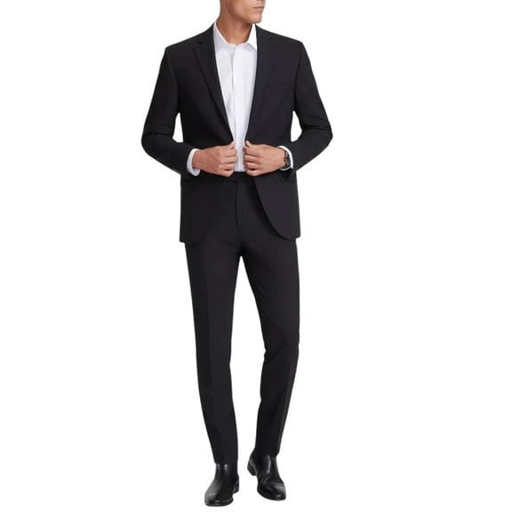 Dkny Mens Modern Fit 2 Piece Suit 44 L / 37 Waist Black Solid Stretch