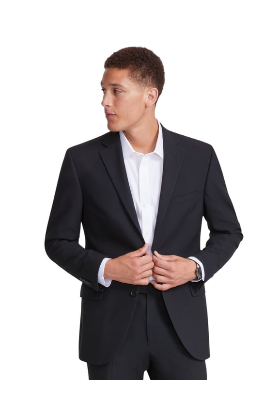 Mens Modern fit 2 Piece Suit 44 L / 37 Waist Black Solid Stretch