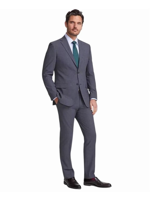 Mens Modern fit 2 Piece Suit 44 R / 37 Waist Charcoal Grey Solid Stretch