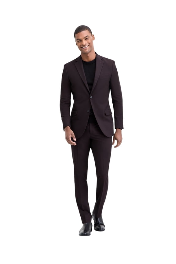 Mens Modern fit 2 Piece Suit 46 L / 39 Waist Burgundy Red Solid Stretch