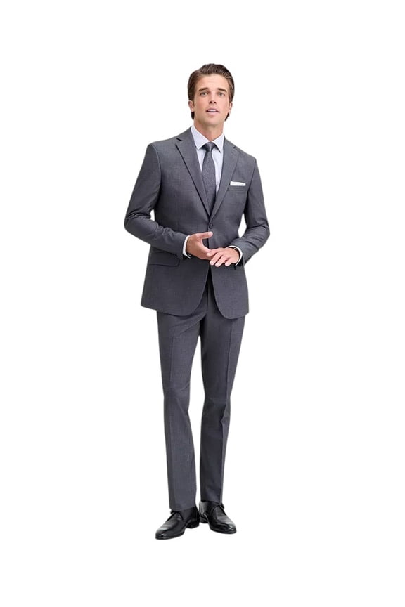Mens Modern fit 2 Piece Suit 48 L / 42 Waist Black White Pindot Stretch
