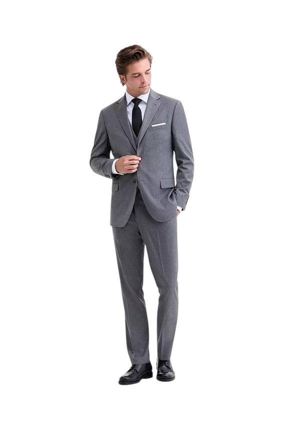 Mens Modern fit 3 Piece Vested Suit 36 R / 29 Waist Grey Solid Stretch