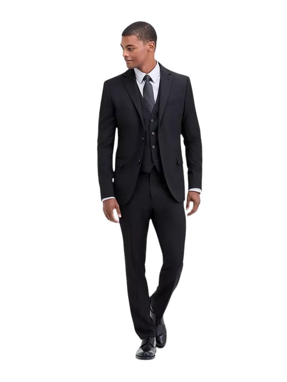 Mens Modern fit 3 Piece Vested Suit 36 S Pants 29 / 30 Black Solid