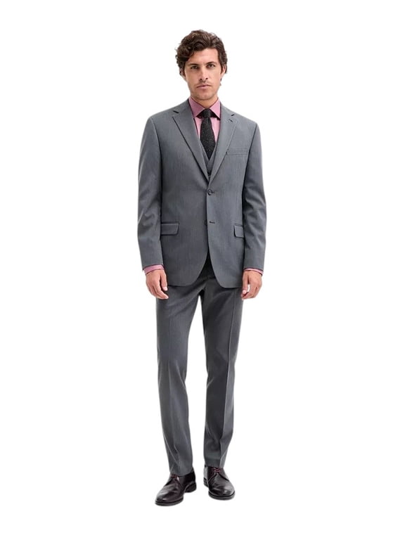 Mens Modern fit 3 Piece Vested Suit 40 S Pants 33 / 30 Gray Pin Dot