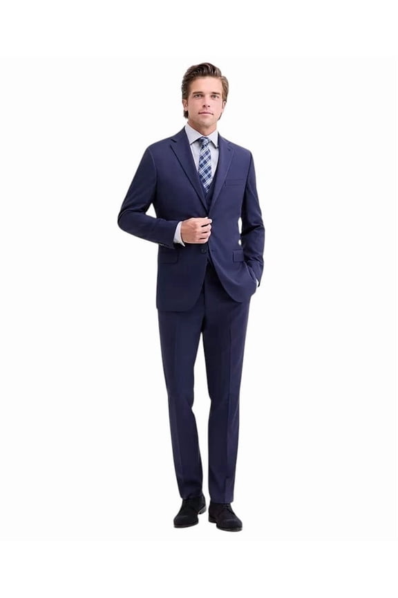 Mens Modern fit 3 Piece Vested Suit 44 L / 37 Waist Navy Blue Solid Stretch