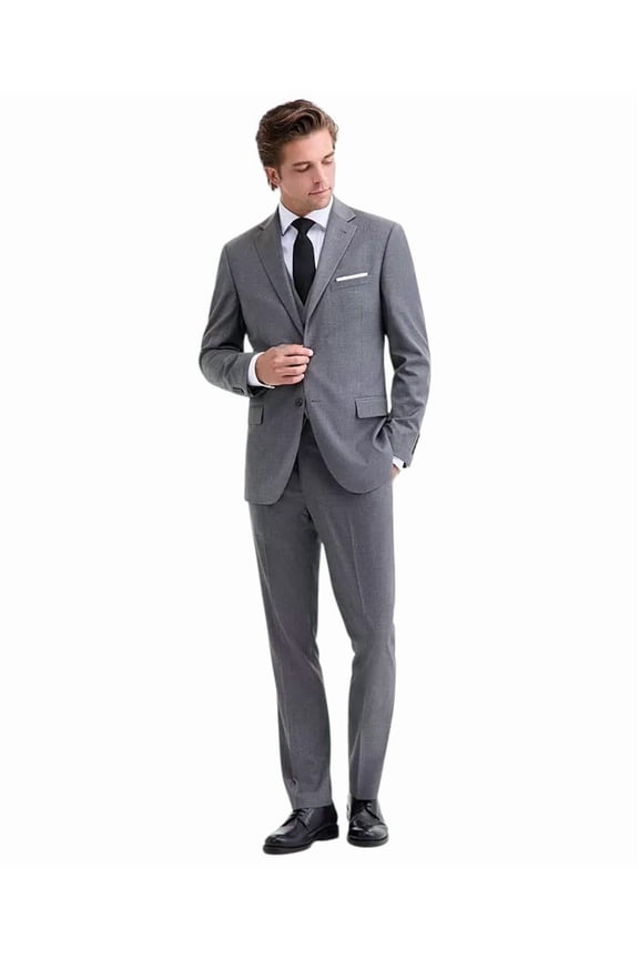 Mens Modern fit 3 Piece Vested Suit 48 R / 42 Waist Grey Solid Stretch
