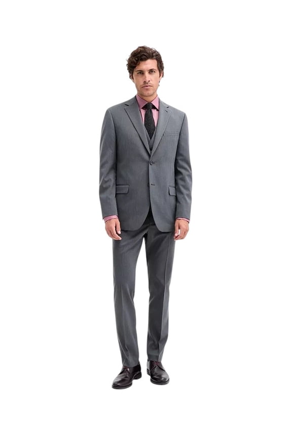 Mens Modern fit 3 Piece Vested Suit 48 R Pants 42 / 32 Gray Pin Dot