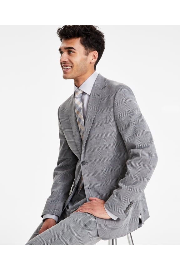 Mens Modern fit Suit Jacket Blazer 38 L Black White Plaid