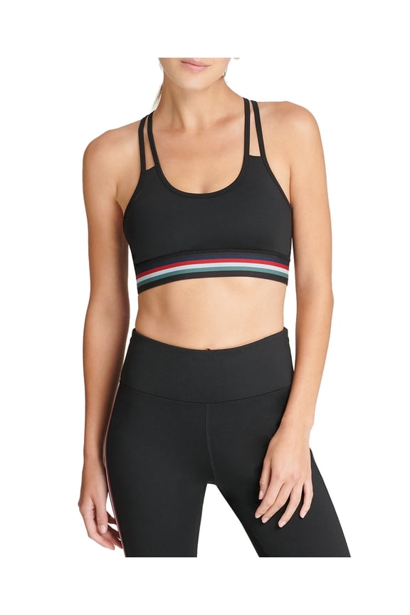 Sport Women's Track-Stripe Racerback Mid-Impact Sports Bra (Black, L)