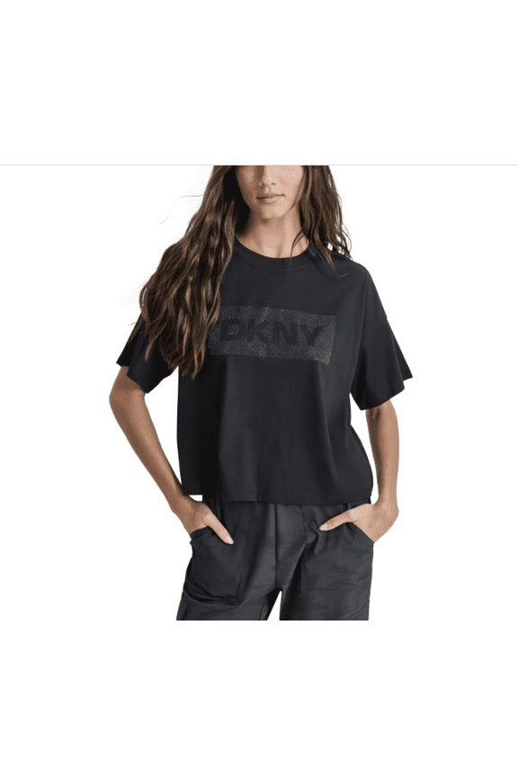 Women's Cotton Rhinestone-Graphic Cropped T-Shirt - Black