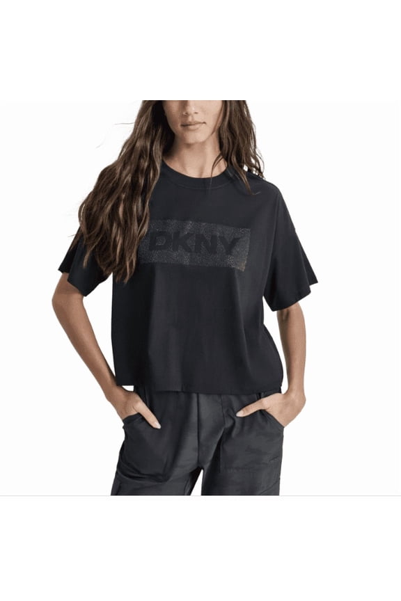 Women's Cotton Rhinestone-Graphic Cropped T-Shirt - Black