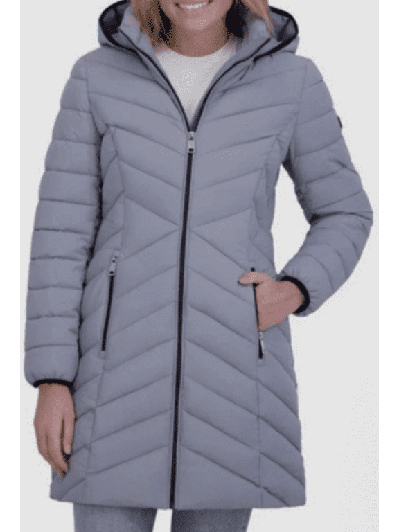 Womens Hooded Puffer Jacket Gray Small