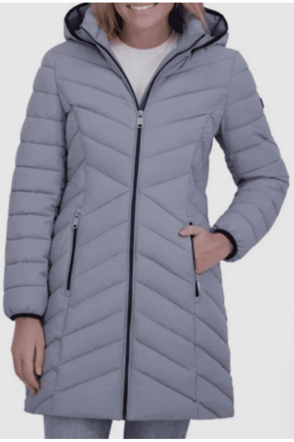 Womens Hooded Puffer Jacket Gray Small